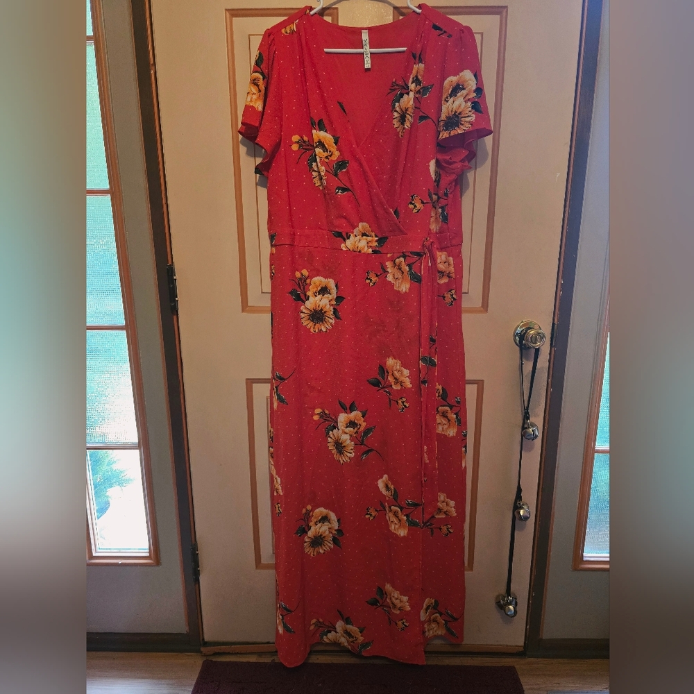 Floral Red Wrap Dress
